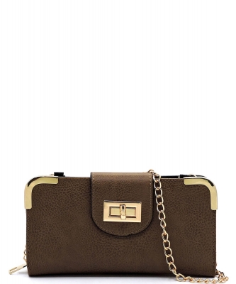 Fashion Turn Lock Crossbody Wallet AD041 TAUPE